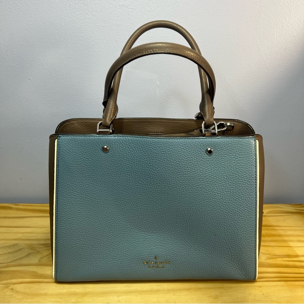 Kate Spade Leila Colorblock  Blue & Brown Pebbled Leather Convertible Bag